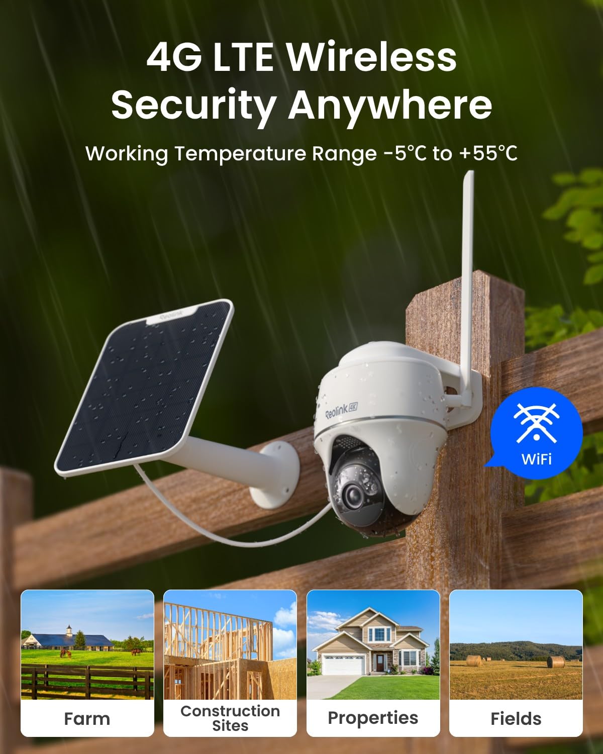REOLINK 4K Solar Security Cameras Wireless Outdoor, 4G LTE Cellular Camera