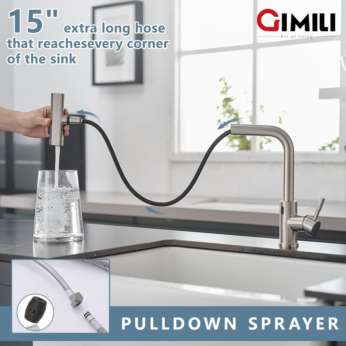 GIMILI Touchless Kitchen Sink Faucet with Pull Down Sprayer 15 Inch