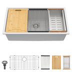 Lordear 18 Inch White Kitchen Sink Granite Composite Undermount Bar Workstation 18x18 White Quartz Sinks Under Counter Single Bowl with Classic Gold Accessories