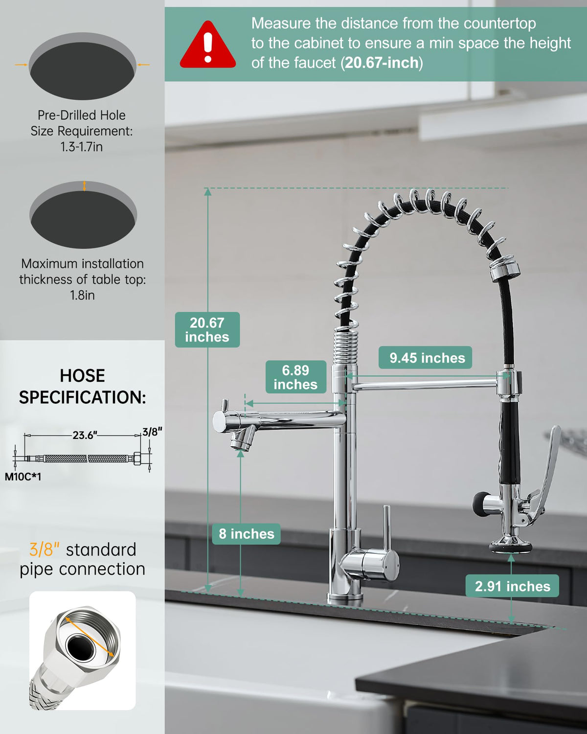 Fapully Chrome Kitchen Faucet with Sprayer,Commercial Faucet