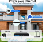 PoE Security Camera System, 4pcs Wired 3MP Outdoor IP Cameras with Color Night Vision, AI Human Detection, Two-Way Audio, 4K 4CH NVR with 500GB HDDfor 24-7 Recording, No Monthly Fee