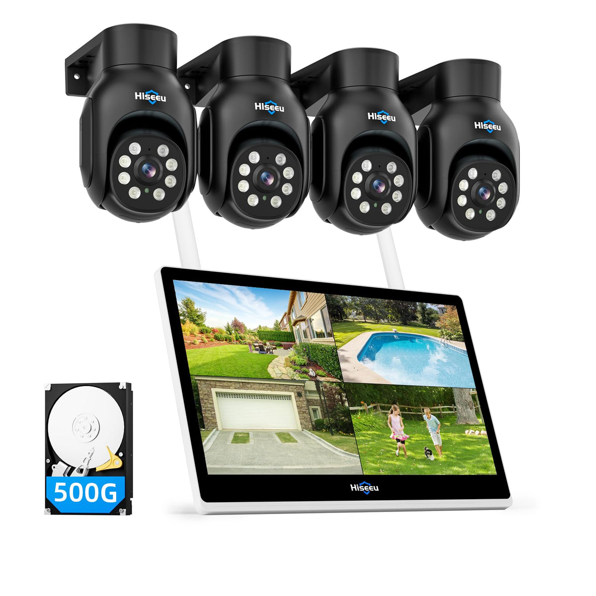 Hiseeu 5MP Wireless Security Camera System with 14" LCD Monitor