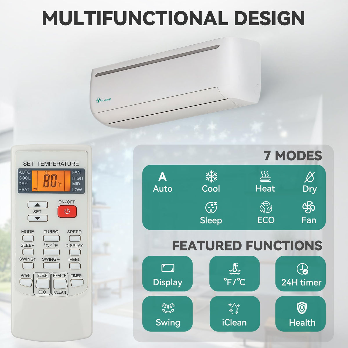 YITAHOME 12000 BTU Mini Split AC/Heating System 220V 17.5 SEER2