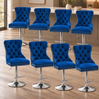 Velvet Swivel Bar Stools Set of 4, Height Adjustable, Black with Gold Base