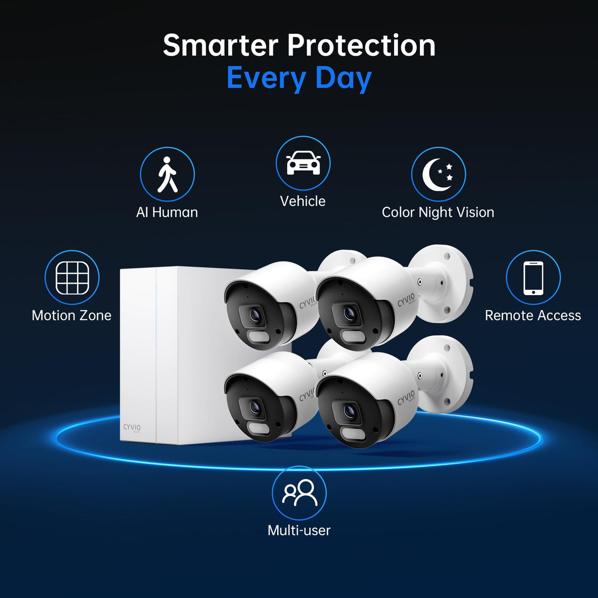 4K PoE Security Camera System, Metal Housing, 2TB HDD NVR, 4-Cam Kit