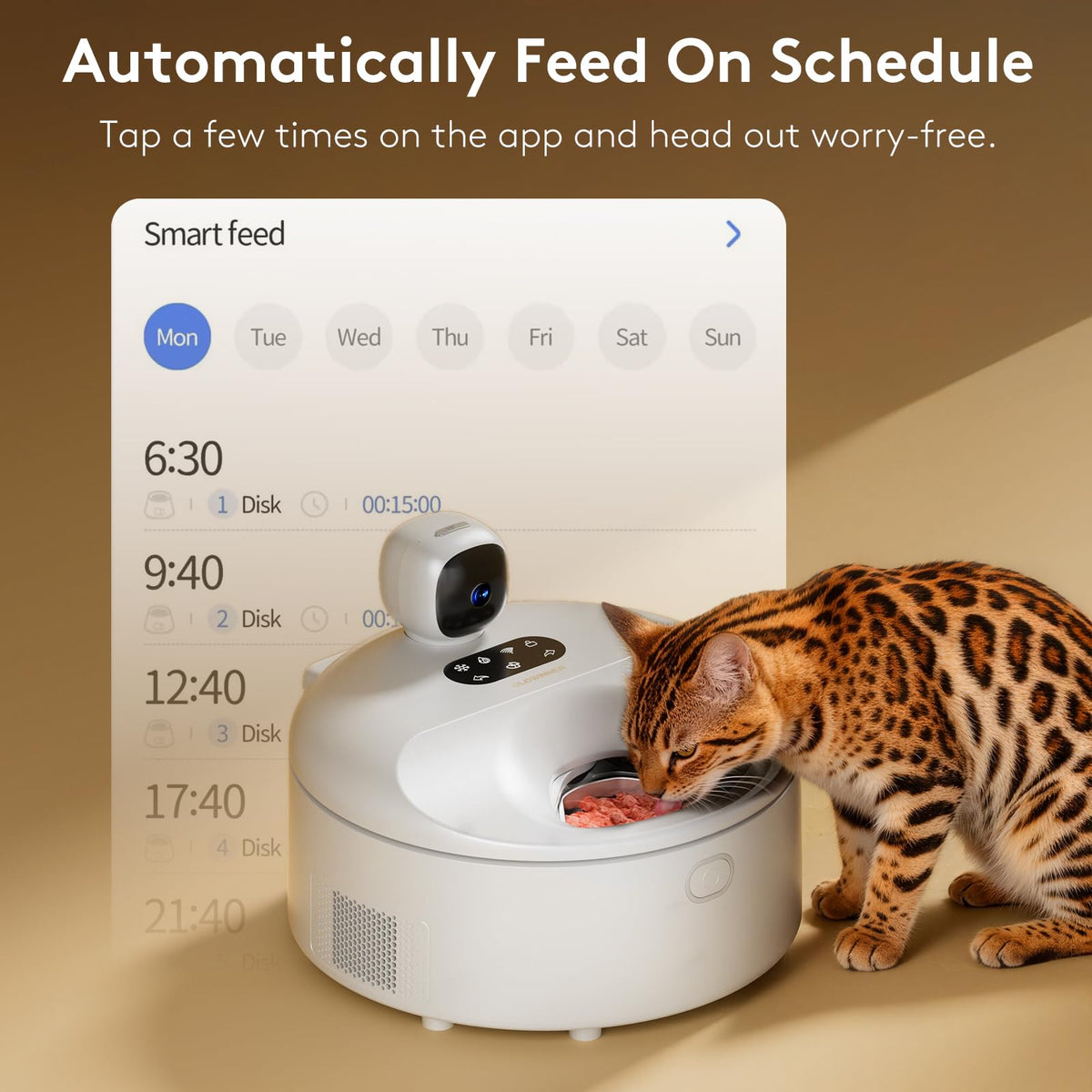 Automatic Cat Feeder Wet Food for 5 Meals, Semiconductor Cooling & 𝐏𝐫𝐞-𝐇𝐞𝐚𝐭𝐢𝐧𝐠 Pet Food Dispenser with Night Vision Camera, App-Controlled Auto Cat Feeder with Food-Grade Stainless Tray