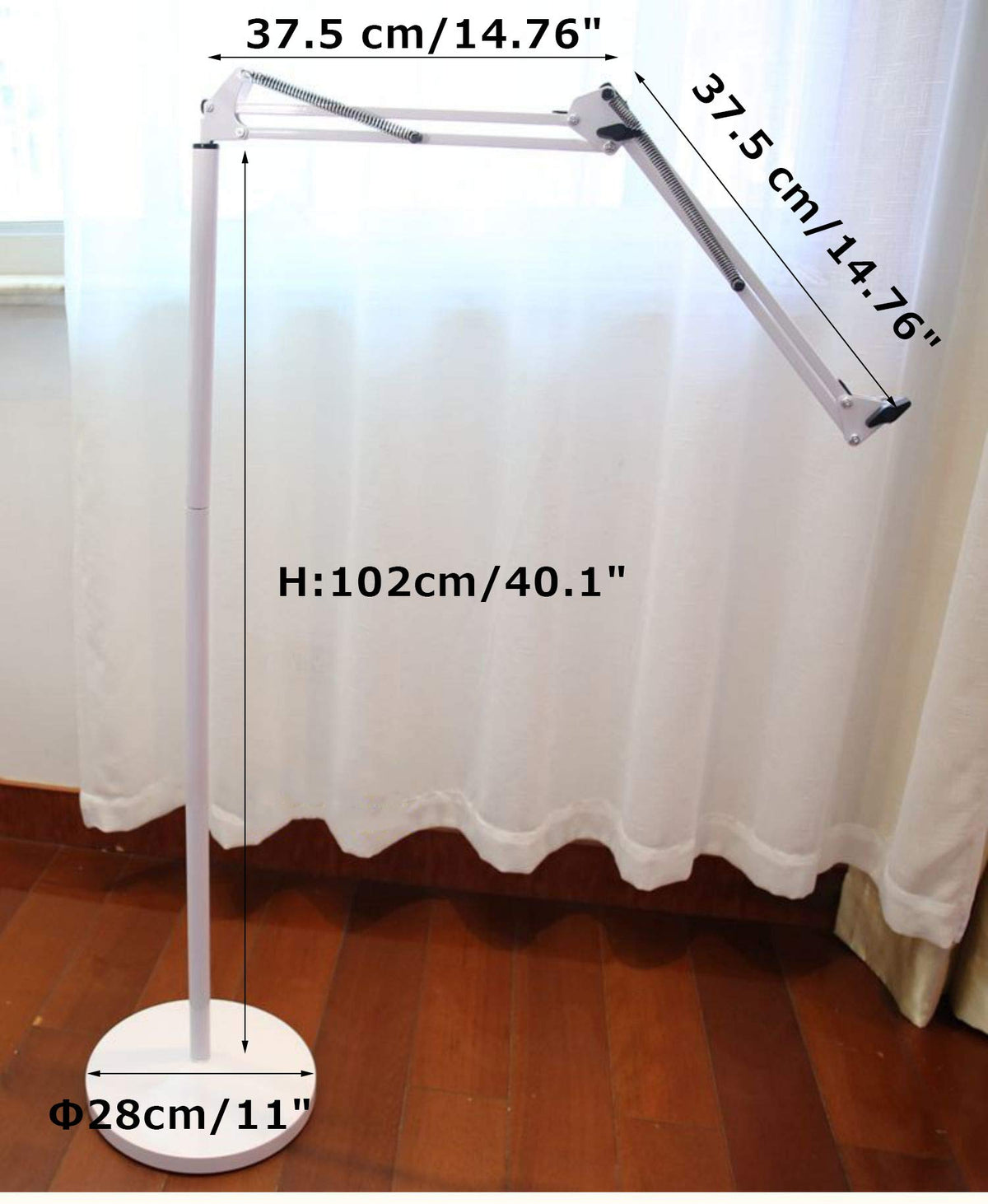 Light Stand Floor Lamp Accessories and Parts Replacement Adjustable Floor Tablet Stand Holder with Mechanical Long Arm Cell Phone Holder for iPad mini DIY,White