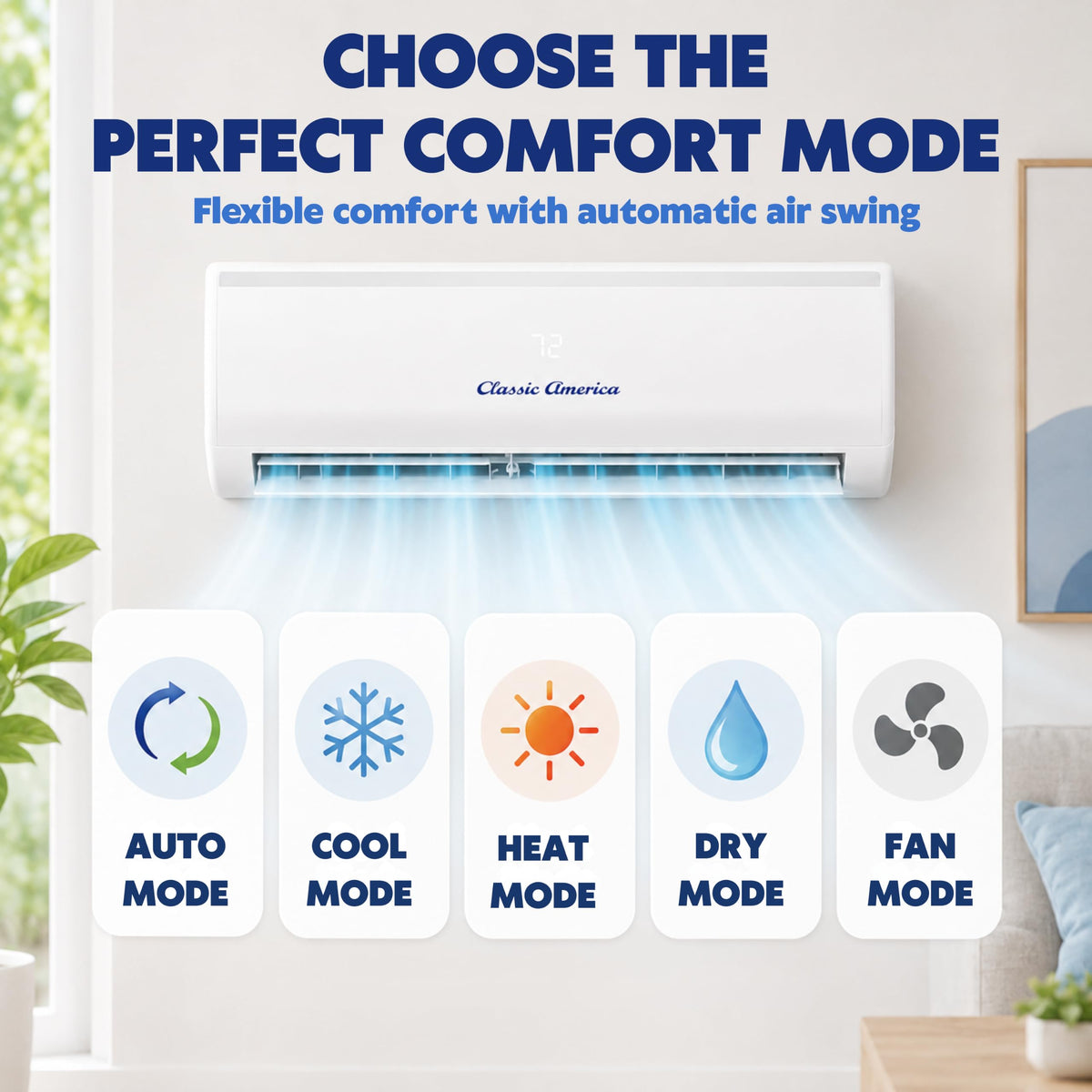 Classic America 12000 BTU Mini Split Heat Pump & AC 19 SEER2 115V 16ft Kit