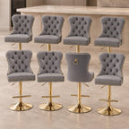 Velvet Swivel Bar Stools Set of 4, Height Adjustable, Black with Gold Base