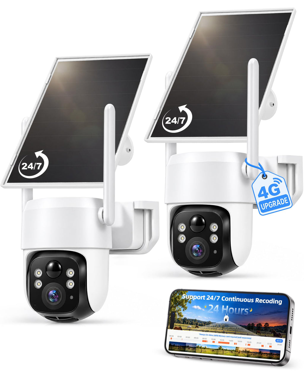 SolarCam 4-Pack, 2K Security Cameras Wireless Outdoor, Solar Powered