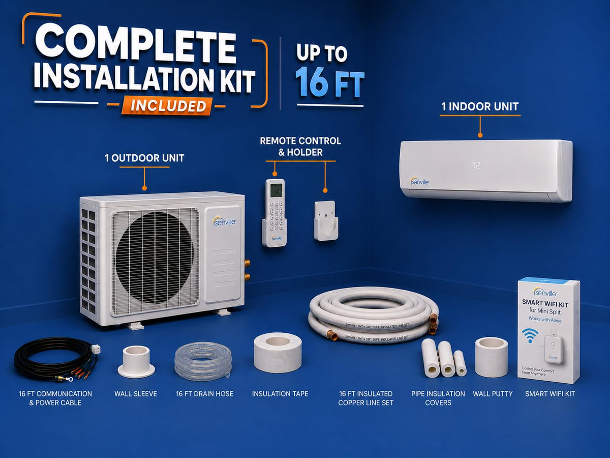 Senville LETO Mini Split Air Conditioner, Heat Pump, White, 18000 BTU