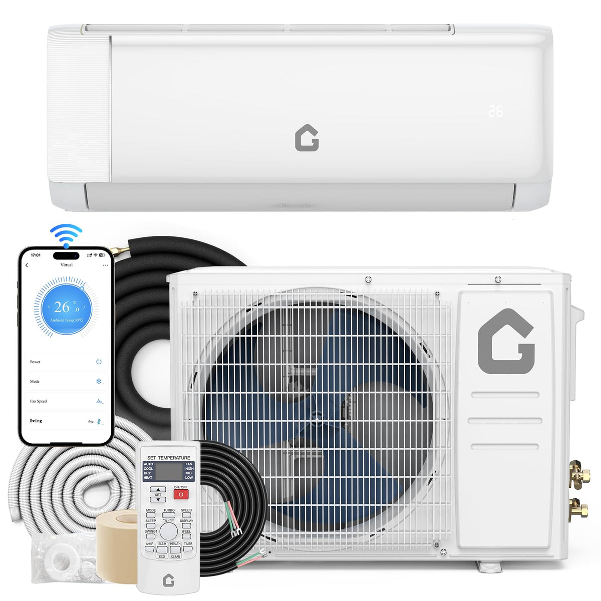 9000 BTU Mini Split AC,230 V 18.5 SEER2 Inverter Heat Pump for to 450 Sq Ft
