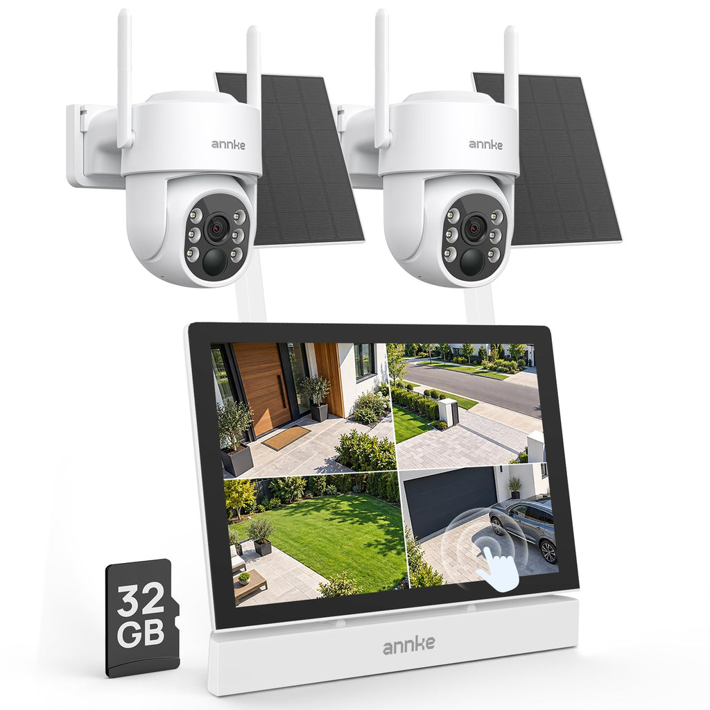 ANNKE 4MP Solar Cameras Outdoor Wireless with 7" LCD Monitor No Monthly Fee
