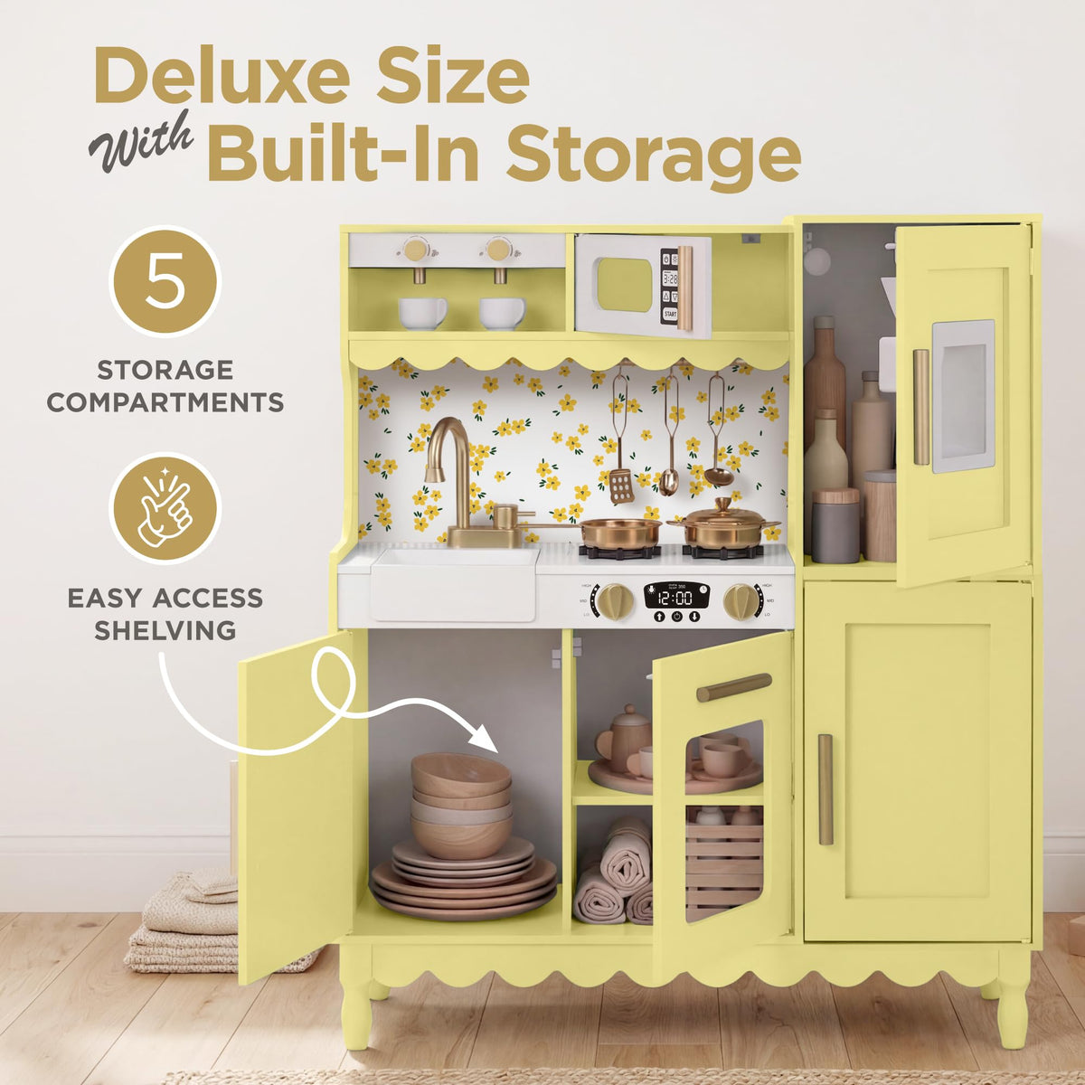 Best Choice Products Deluxe Kids Cottage Play Kitchen for Toddlers, Butter