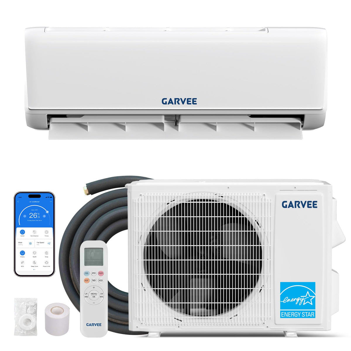 Garvee 12000 BTU 21 SEER2 Mini Split AC & Heat Pump, Air Coditioner with Energy-Star and Buit in WiFi, APP Control Compatible with Alexa, 208-230V, Cools Heat Room Up to 750 Sq.ft
