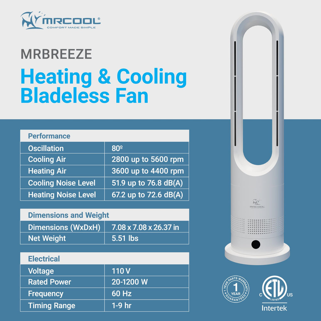 MRCOOL MrBreeze 4K BTU Bladeless Heating & Cooling Tower Fan
