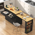 80"-48" Extendable Kitchen Island with Extended Dining Table and Power Outlet,Large Mobile Kitchen Storage Islands with 2 Storage Drawers,Rolling Islands Cart with 3 Extra Rows Open Shelves(White)