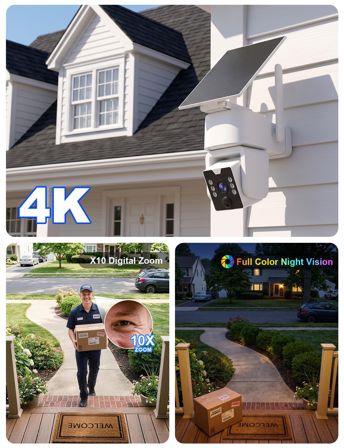 No Monthly Fee Solar Security Cameras Wireless Outdoor, home security systems,500GB HDD nvr security camera system No Subscription, 2.4G & 5G WiFi,2-Way Audio, 4MP, Color Night Vision, 360° View