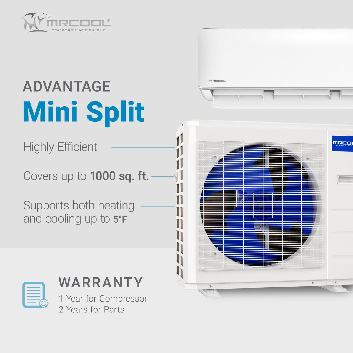 MRCOOL 24000 BTU 230V Ductless Inverter Mini Split Air Conditioner & Heat Pump System, Advantage Series - Wall-Mounted AC Unit w/Heating and Cooling for Home, Office & Commercial Space