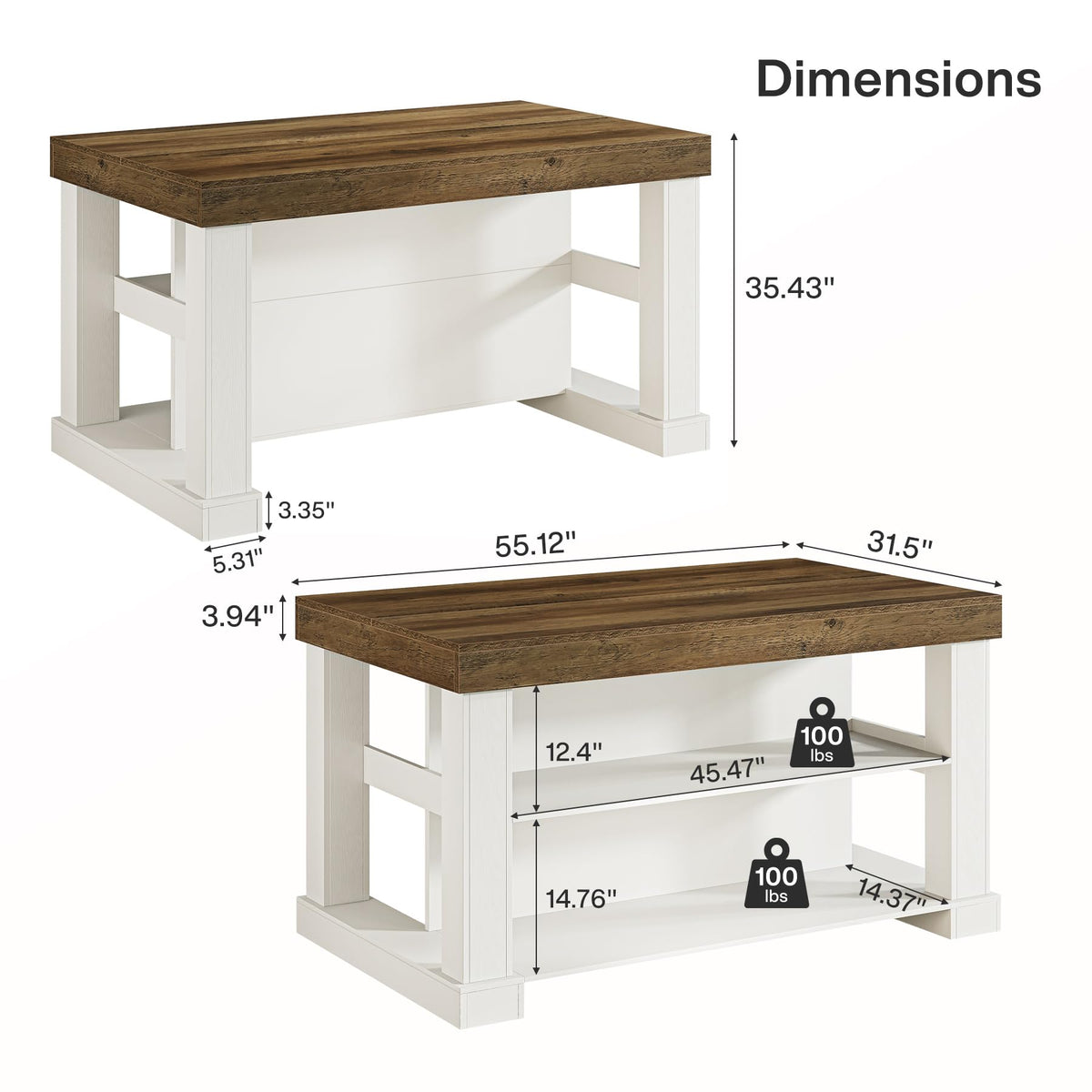 Tribesigns 55" Kitchen Island with Seating and Storage, 3-Tier, Modern
