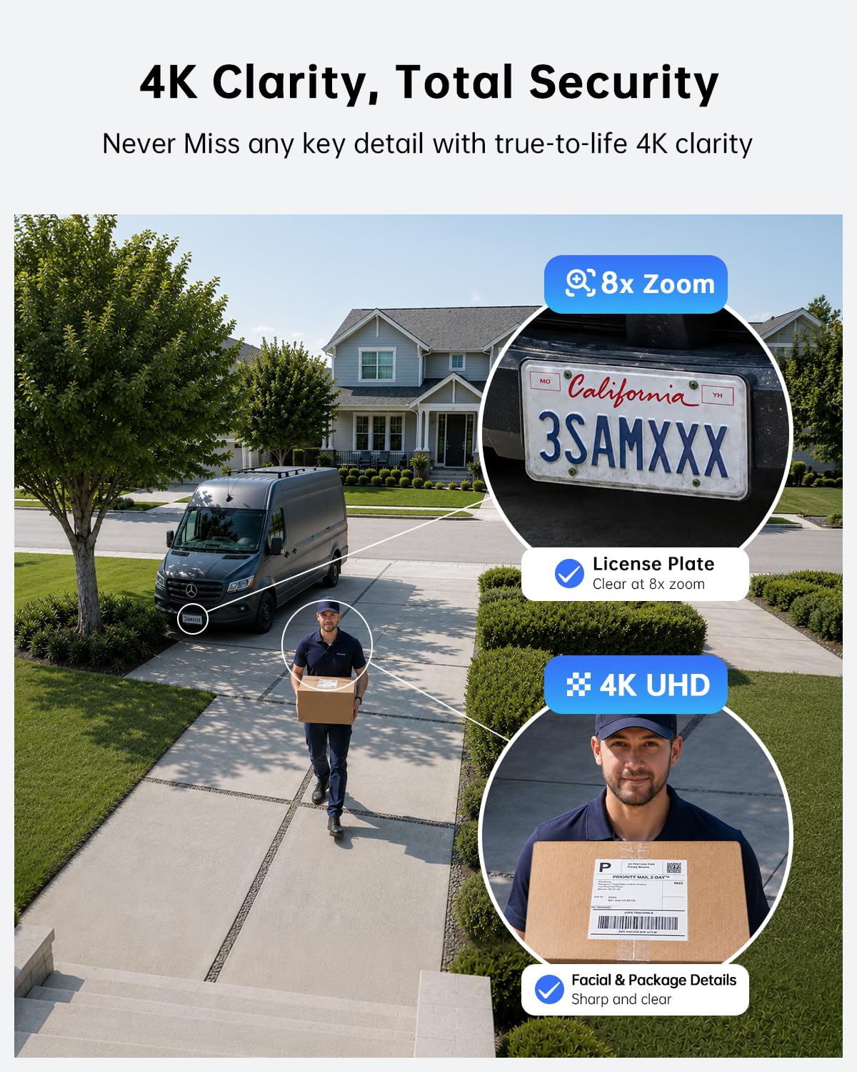 4K Solar Security Cameras Wireless Outdoor Home System, 4-Cam Kit