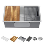 DELTA FAUCET 95A932-33S-SS Lorelai Workstation Kitchen Sink Drop-in Top Mount Stainless Steel Single Bowl with WorkFlow Ledge and Chef’s Kit of 5 Accessories