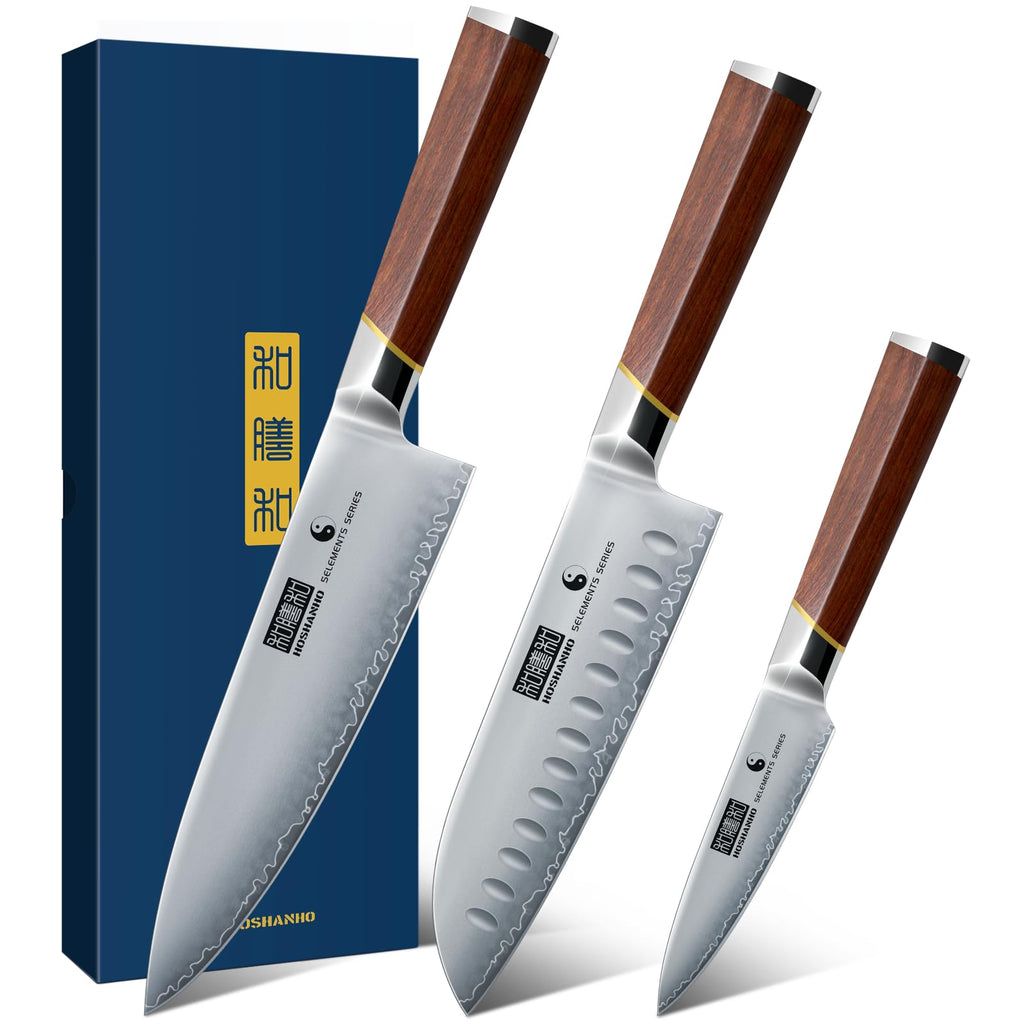 HOSHANHO 7 PCS Kitchen Knife Set, Sharp Japanese Magnetic Knife Block Set