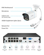 ZOSI 4K PoE Security Camera System,4pcs 4K C186 Aurora Lux Outdoor Indoor Wired Cameras,True Full Color Night Vision,Person Vehicle Detection,2 Way Audio,8MP 8CH NVR with 2TB HDD for 24/7 Recording