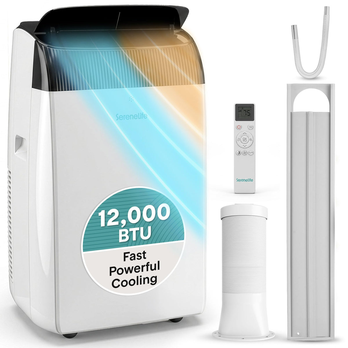 SereneLife 8000 BTU Portable Air Conditioner with Heat, Compact 4-in-1 Portable AC & Heater for Room Up to 350 Sq Ft with Dehumidifier & Fan Function, Remote Control, Window Mount Kit, 13" x 11" x 26"