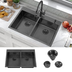33 Inch Black Drop in Double Bowls Kitchen Sink