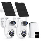 Security Cameras Wireless Outdoor No Monthly Fee, 2 Cam Kit Dual-Lens Solar Security Camera System,128GB Local Storage, IP66, Night Vision,5G&2.4G WiFi 4MP Cameras for Home Security Router Compatible