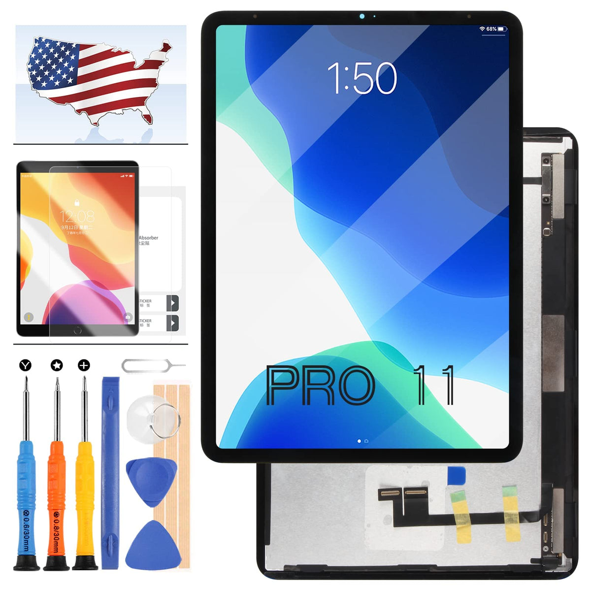 OLED for iPad Pro 11 3rd Gen 2021 Screen Replacement Kit LCD Touch Digitizer for A2301, A2459, A2460 Display Glass Sensor Panel Full Assembly Repair Parts with Free Protector Film +Tools