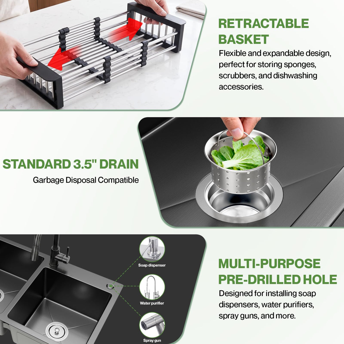 30-inch Black Kitchen Sink, Double Bowl Drop-in/Top-Mount 304 Stainless Steel with Nano Coating, Includes Drain Assembly & Fruit Basket for Modern Kitchen (30.7" x 16.9")