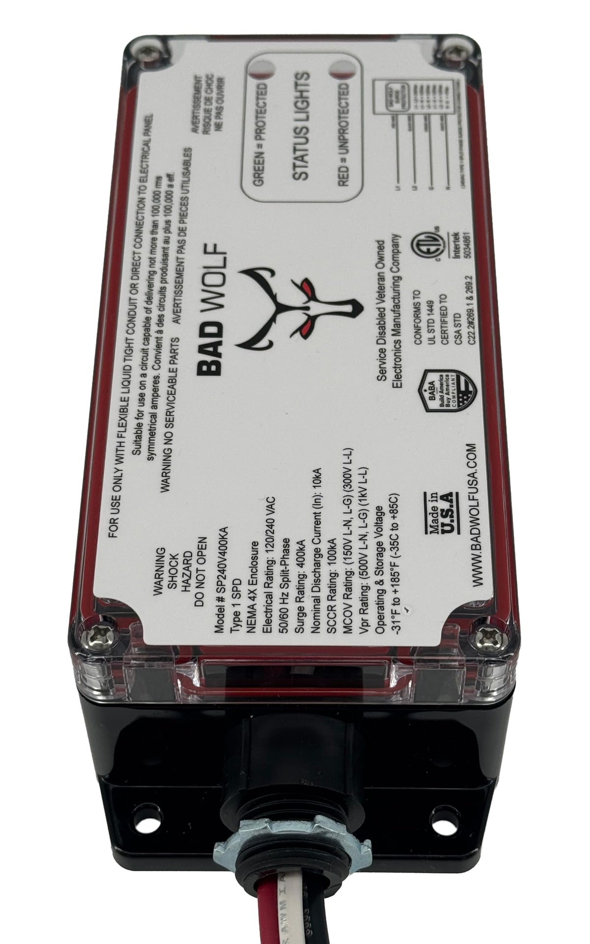 Bad Wolf SP240V400KA-A Made in USA 400kA Type 1 Direct Panel Mount SPD