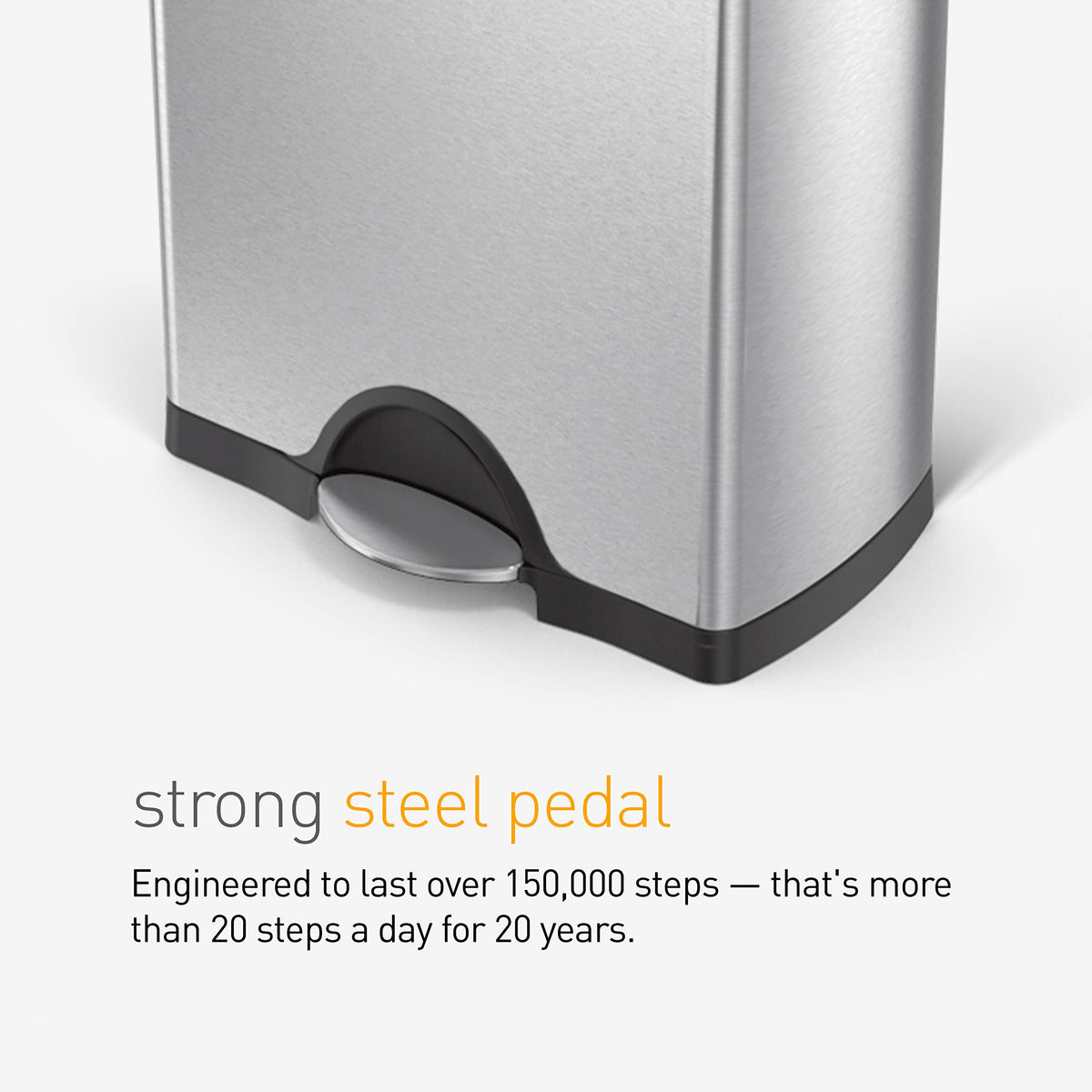 simplehuman 50 Liter / 13.0 Gallon Rectangular Kitchen Step Trash Can, Brushed Stainless Steel