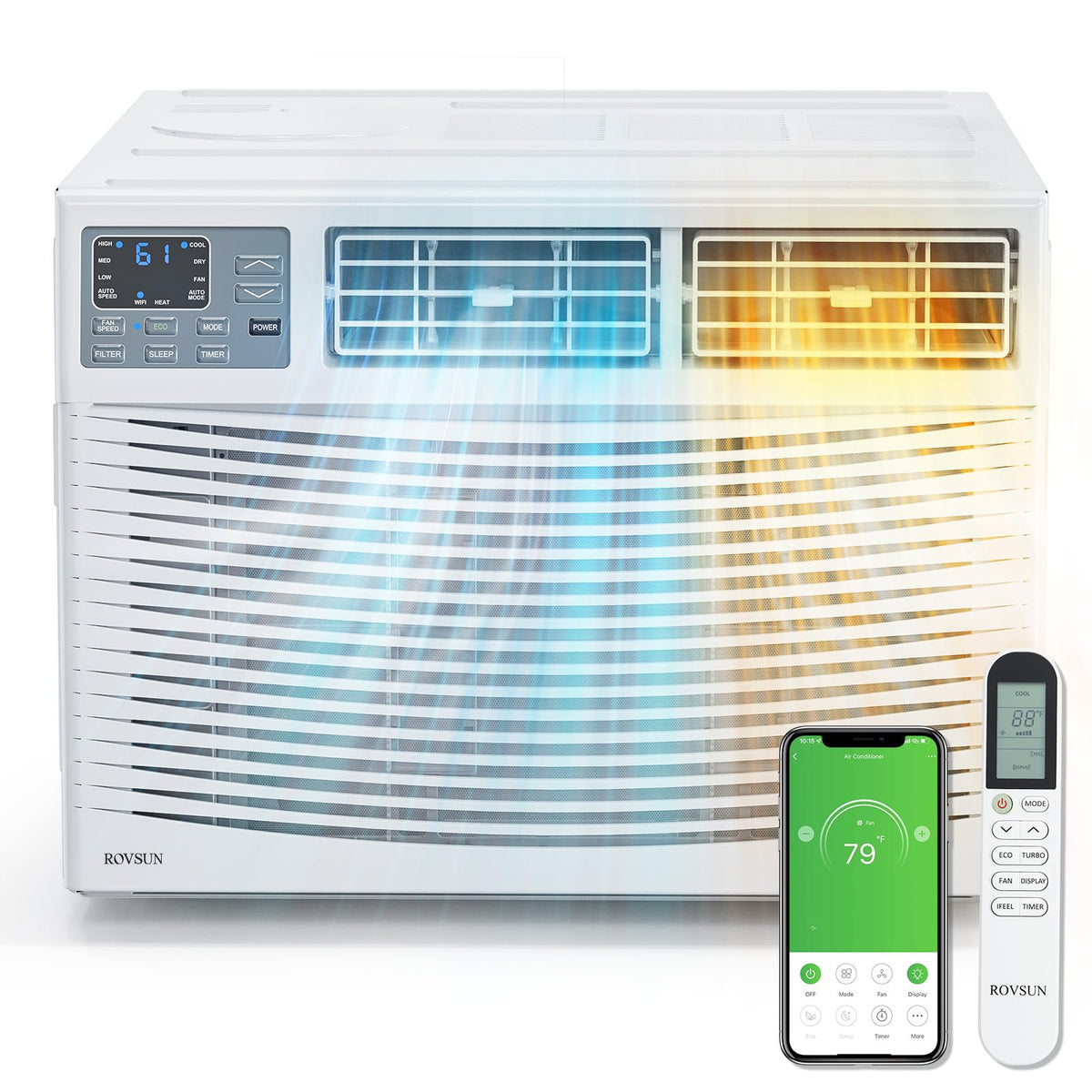 ROVSUN 8000 BTU Window Air Conditioner with Heat, AC Unit for Window, 115V | 4-in-1 Cool, Heat, Dehumidify & Fan, APP & Voice Control, Compatible with Alexa/Google, Timer & ECO Mode, 350 Sq Ft