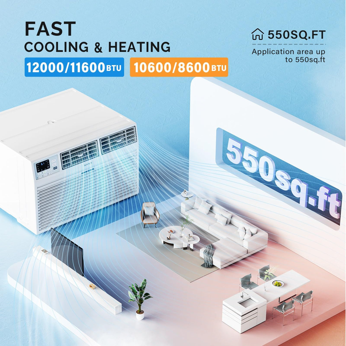 ROVSUN Smart 12000 BTU Through the Wall Air Conditioner with Heat, Wall AC Unit & Heater Combo with Remote, APP & Voice Control & Timer Function, Compatible with Alexa/Google Assistant, 230V/60Hz