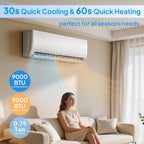 Bonnlo 9000 BTU Mini Split AC/Heating System, 19SEER2 Inverter Ductless Wall AC Unit, Energy Efficient Air Conditioner with Pre-Charged Condenser & Installation Kit, Cools Up to 450 Sq. Ft, 115V
