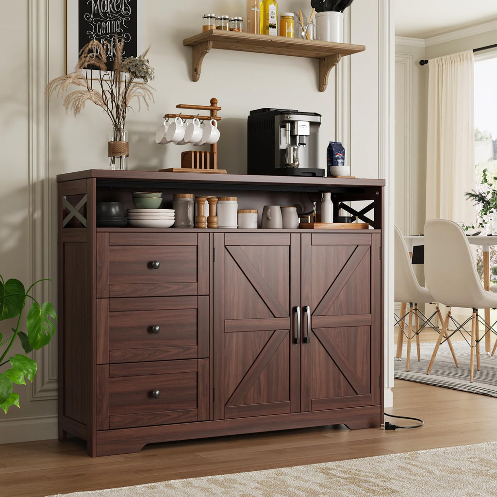 51" Farmhouse Buffet Sideboard Cabinet with Storage, White Kitchen Storage