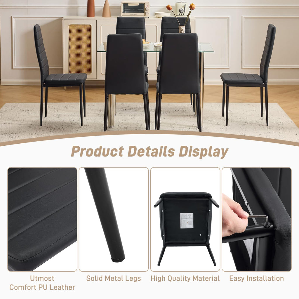 Karl home Dining Chairs Set of 6, PU Leather & High Back, Black