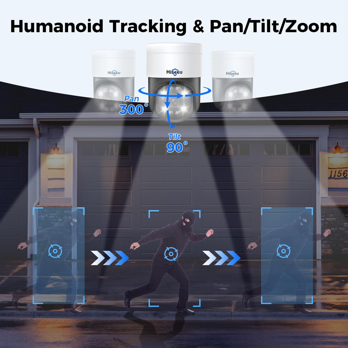 【Human Track】Hiseeu 4K PoE PTZ Security Camera System, 6pcs 5MP PTZ Cameras