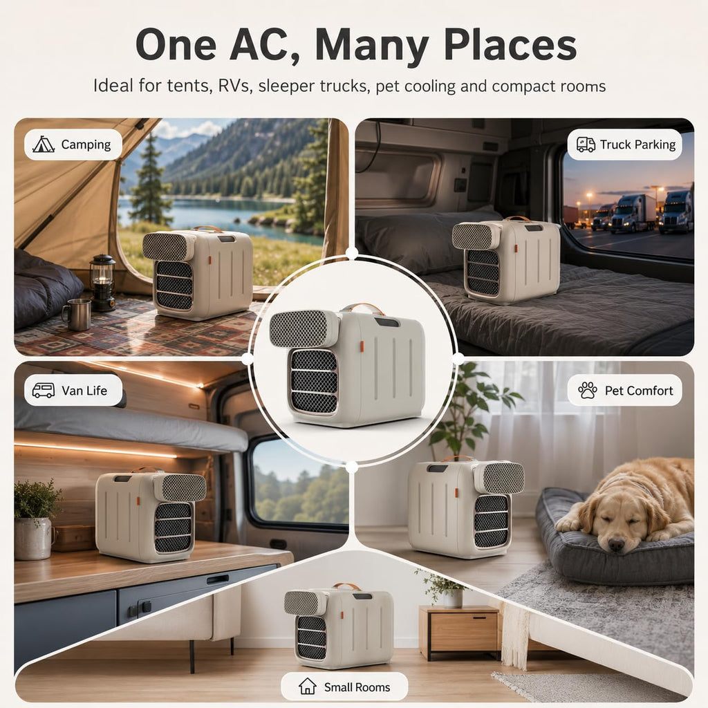 MEGAWISE Portable Air Conditioner and Heater, 420W 110V Compact AC Unit with Remote Control, 1400W Cooling Capacity, 800W Heating, Dehumidifier, Fan, Sleep Timer, Champagne
