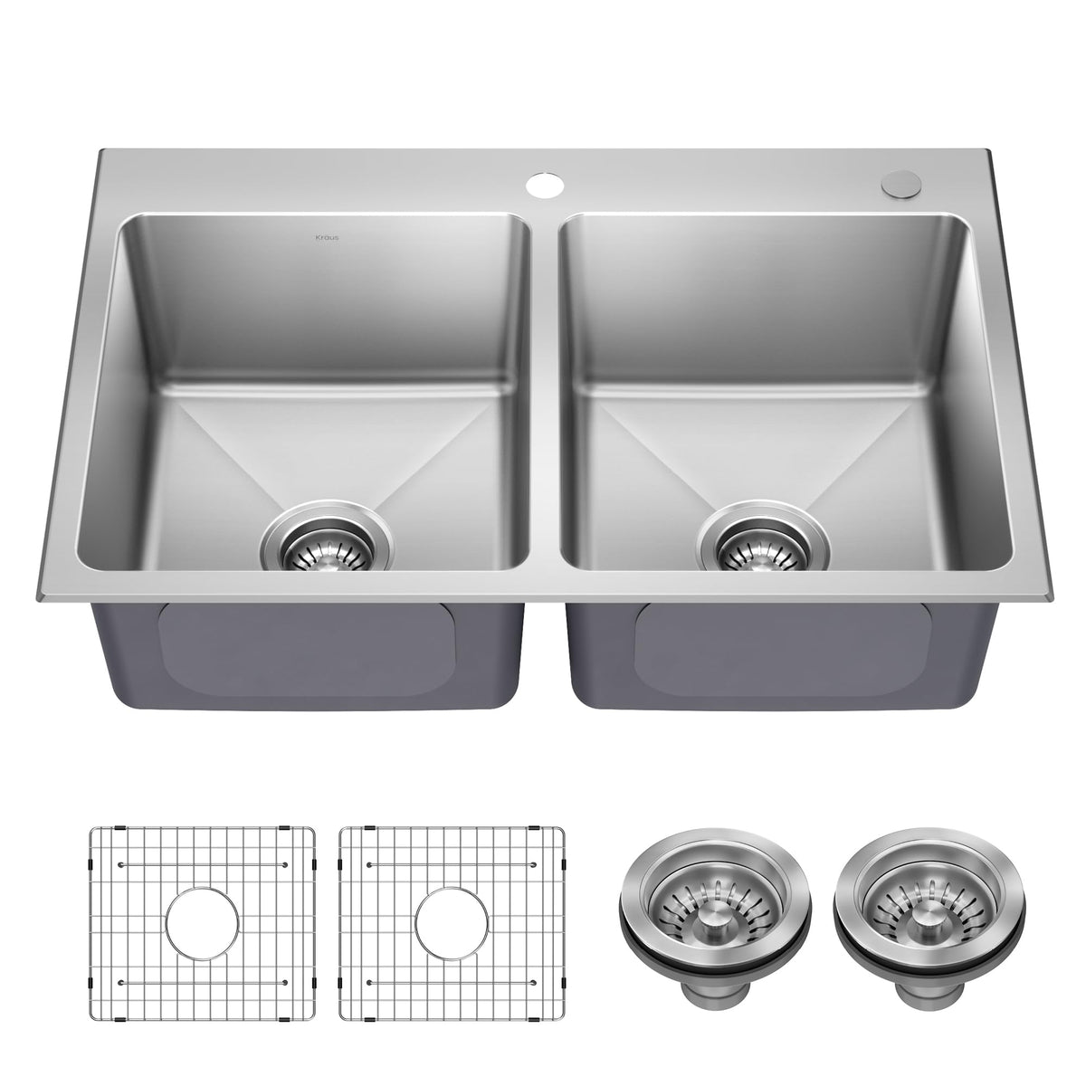 KRAUS Fairlane 33 in Drop In/Top Mount Workstation Single Bowl 18-Gauge Stainless Steel Kitchen Sink with Accessories, KWT610-33