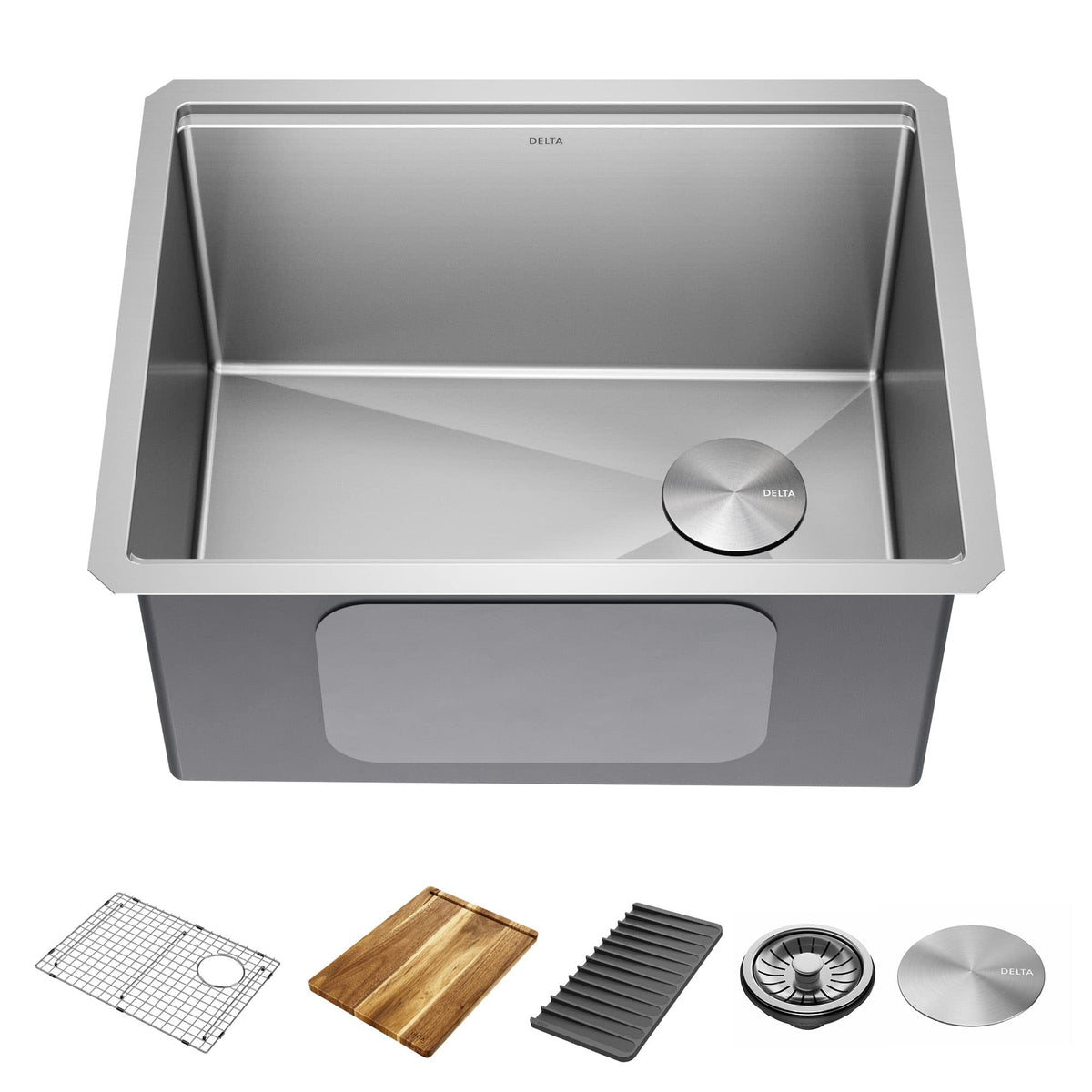 DELTA FAUCET 95A932-33S-SS Lorelai Workstation Kitchen Sink Drop-in Top Mount Stainless Steel Single Bowl with WorkFlow Ledge and Chef’s Kit of 5 Accessories