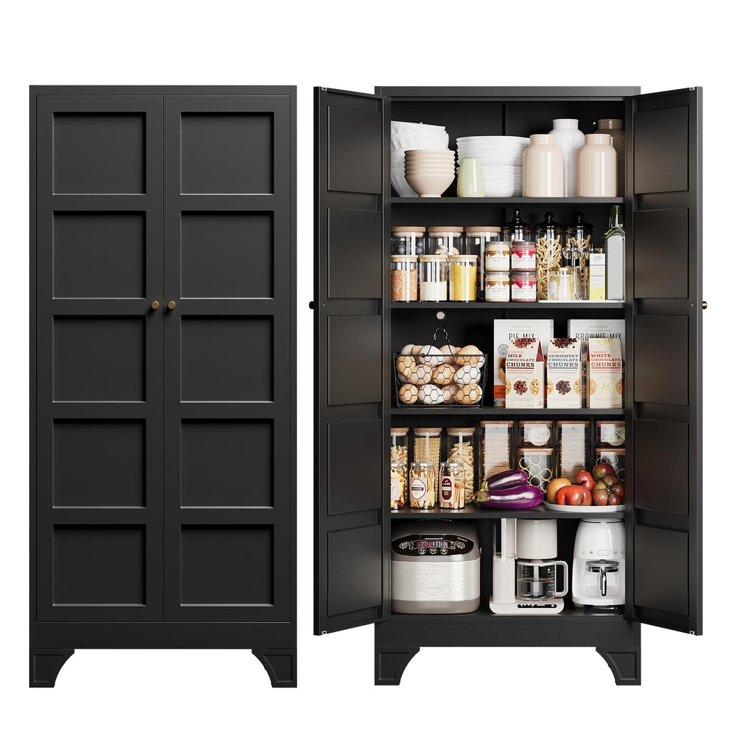 Metal Pantry Storage Cabinets with Doors and Shelves,75" Tall White