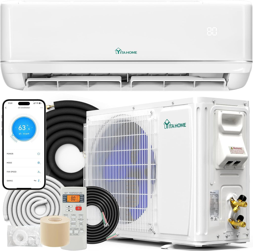 YITAHOME 12000 BTU Mini Split AC/Heating System, Ductless Mini Split Air Conditioner Heat Pump,115V 20 SEER2 Energy Efficient Inverter AC Unit,Wifi Enabled Compatible with Alexa for Apartment, Garage