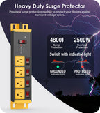 CCCEI 12 Gauge Long Extension Cord, Individual Switches, Yellow, 100FT.