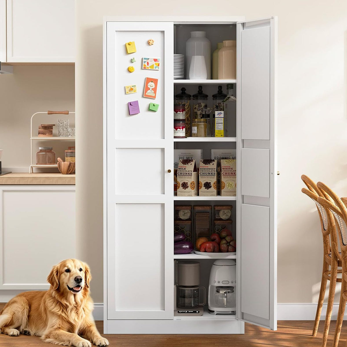 Metal Pantry Storage Cabinets with Doors and Shelves,75" Tall White