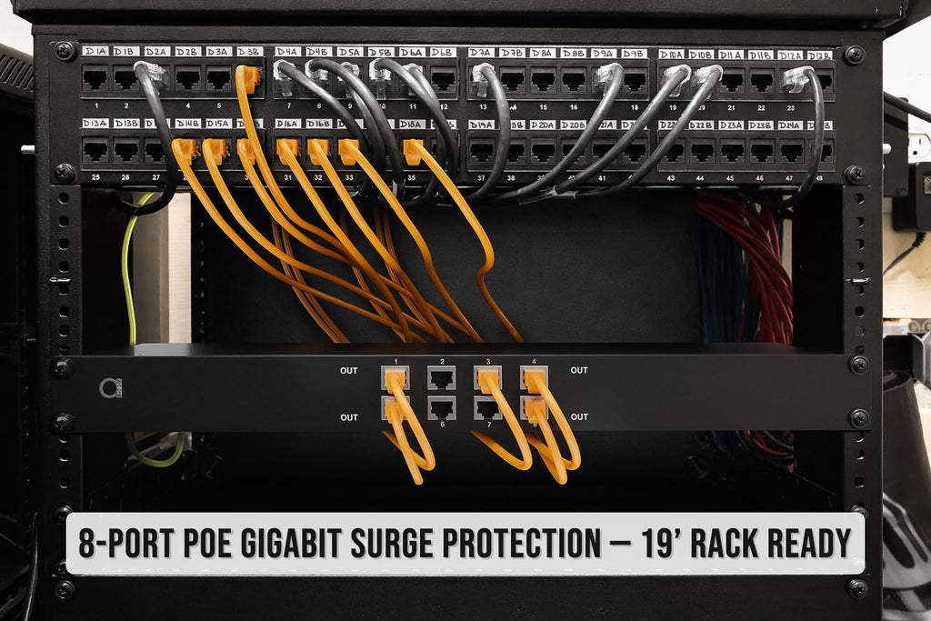 8-Port PoE Ethernet Surge Protector & Lightning Arrester, Rack-Mount Panel