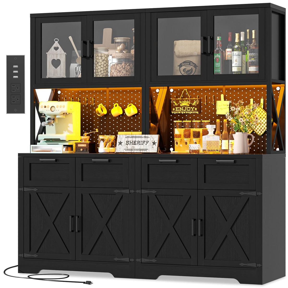 Unikito 71" Tall Kitchen Pantry Storage Cabinet, 63" W Kitchen Hutch
